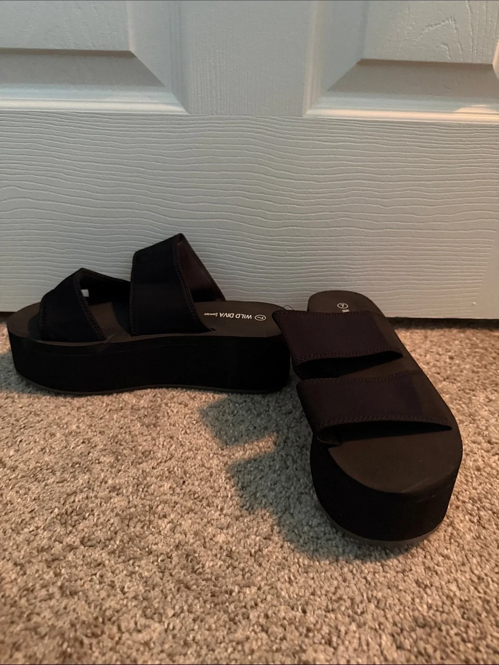 Wild Diva Black Elevated Platform Slide Sandals