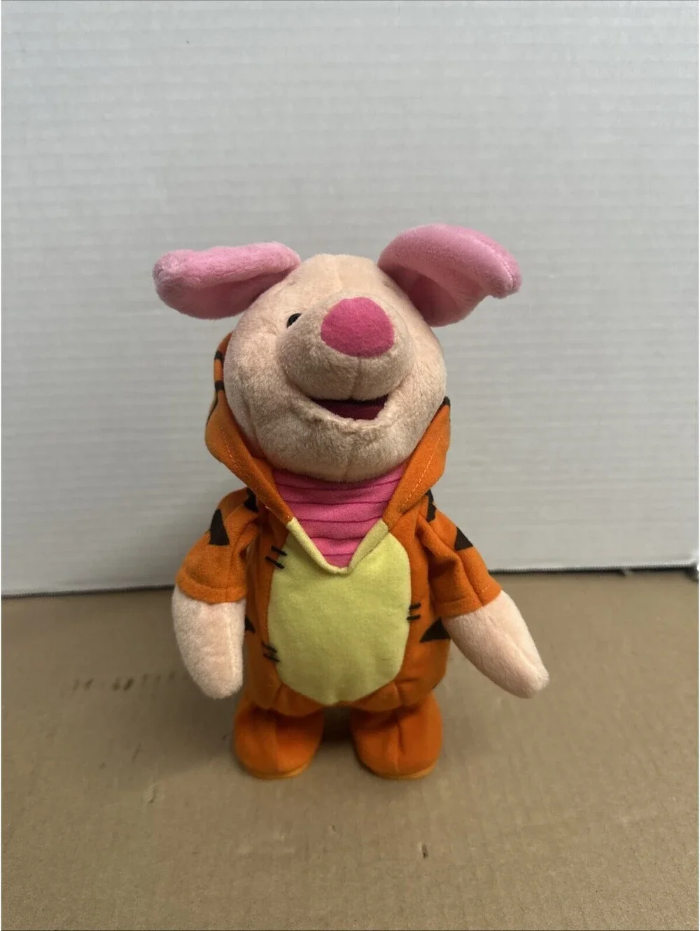 Disney Bounce Around Piglet in Tigger Costume Mechanical Plush Sound 1999 Mattel