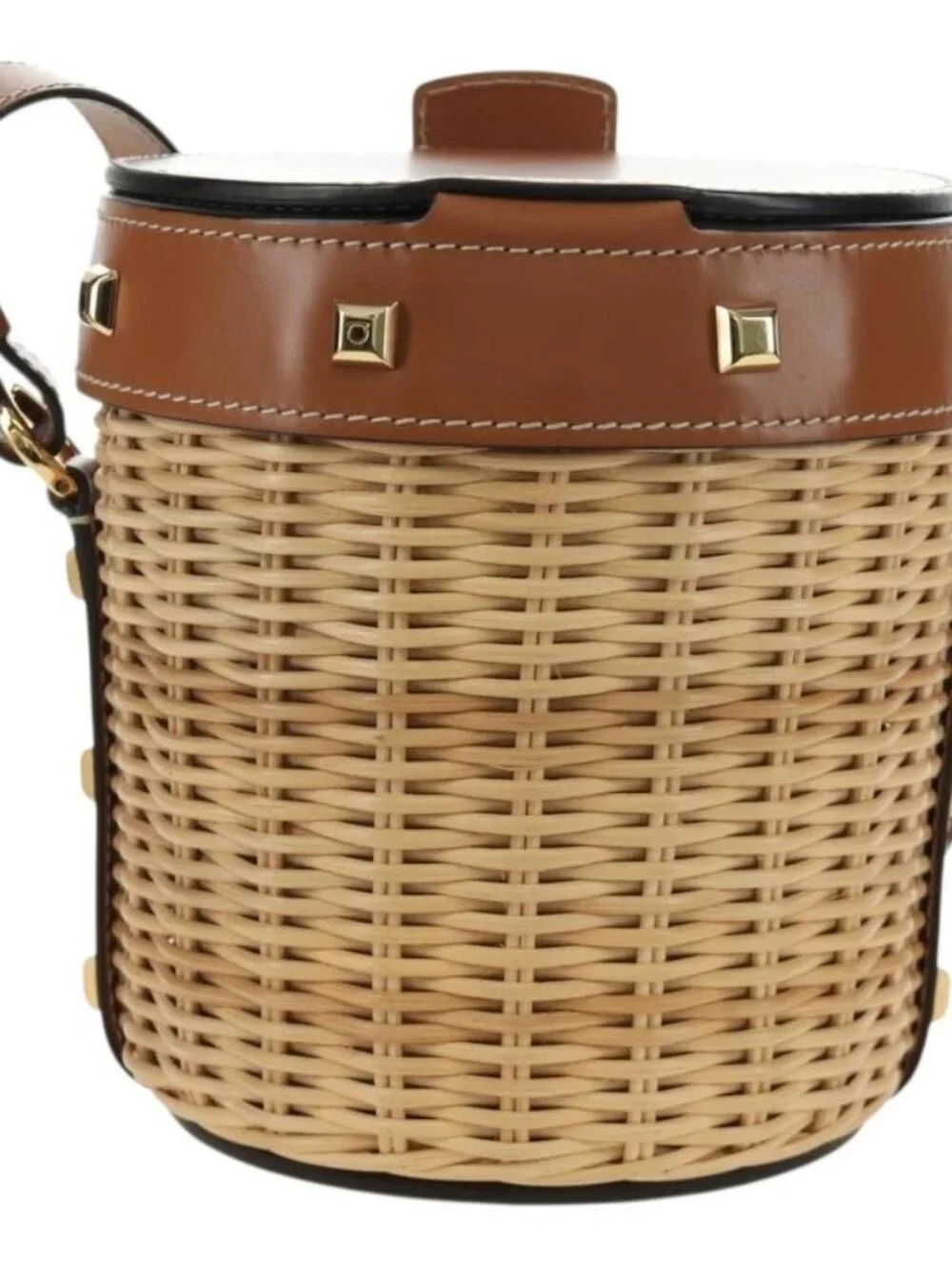 Salvatore Ferragamo Gancini Straw Bag Raffia Beige Gold Auth BA13293SM