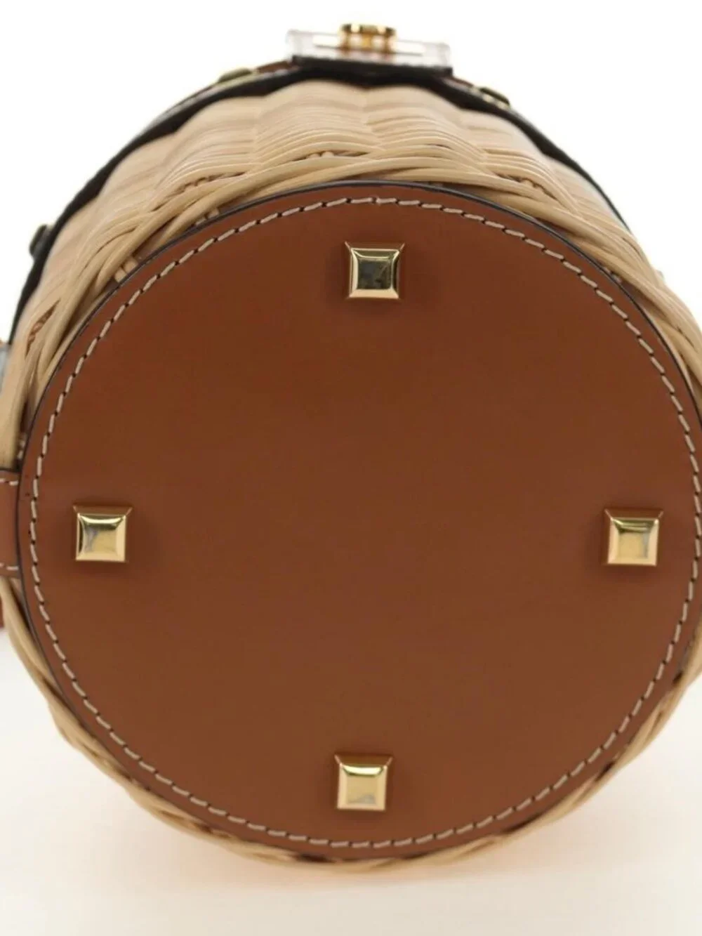 Salvatore Ferragamo Gancini Straw Bag Raffia Beige Gold Auth BA13293SM