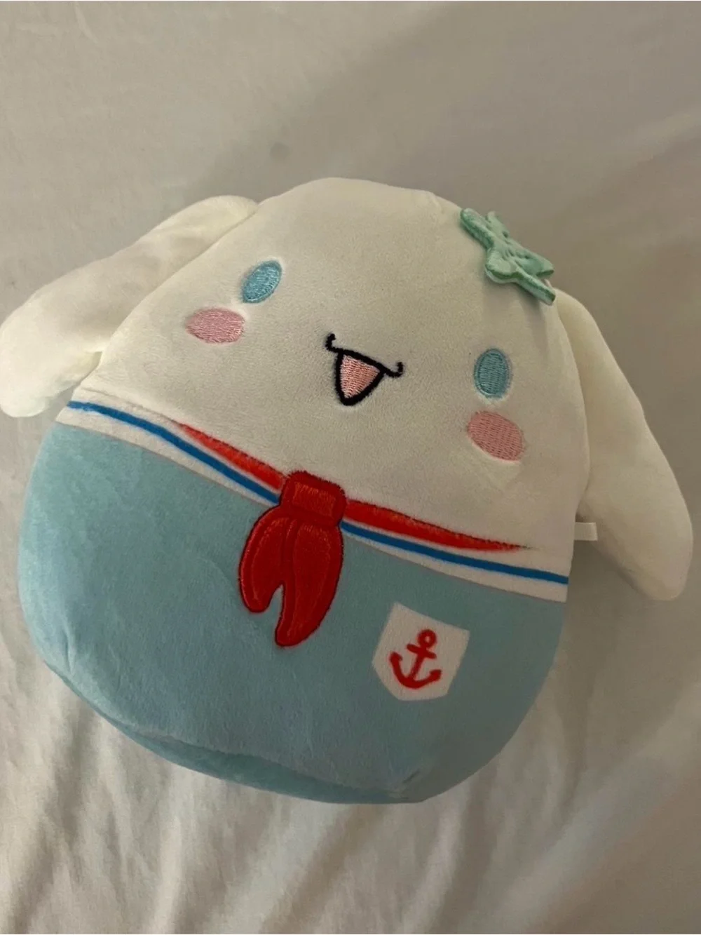 Squishmallows White and Light Blue Sailor Bunny with Red Scarf
