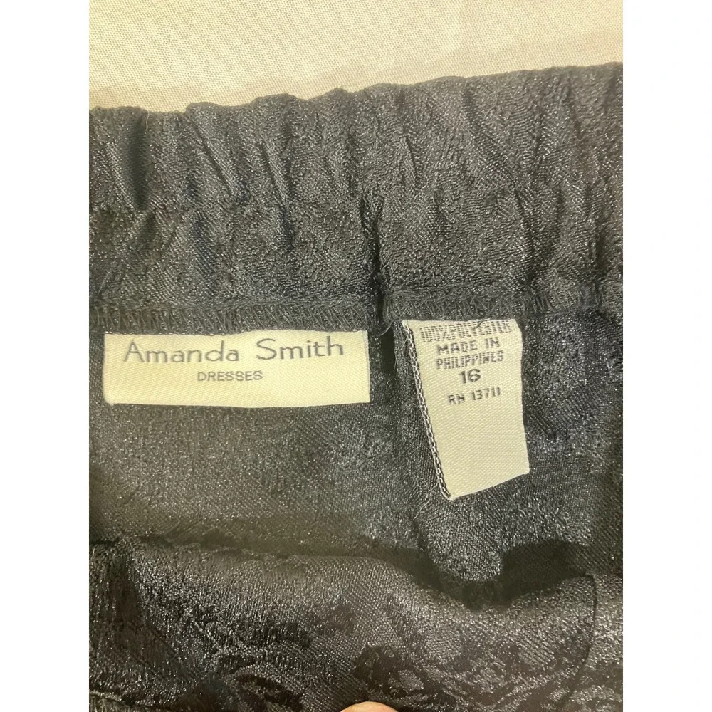 Amanda Smith Womens Black Damask Brocade 2 Piece Skirt Suit‎ Set Size 16 Blazer