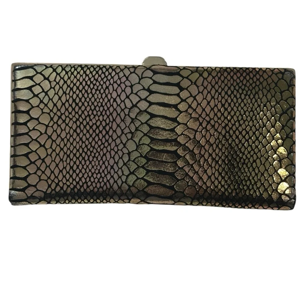 Lodis faux leather snake skin/ python print finish clutch purse.
