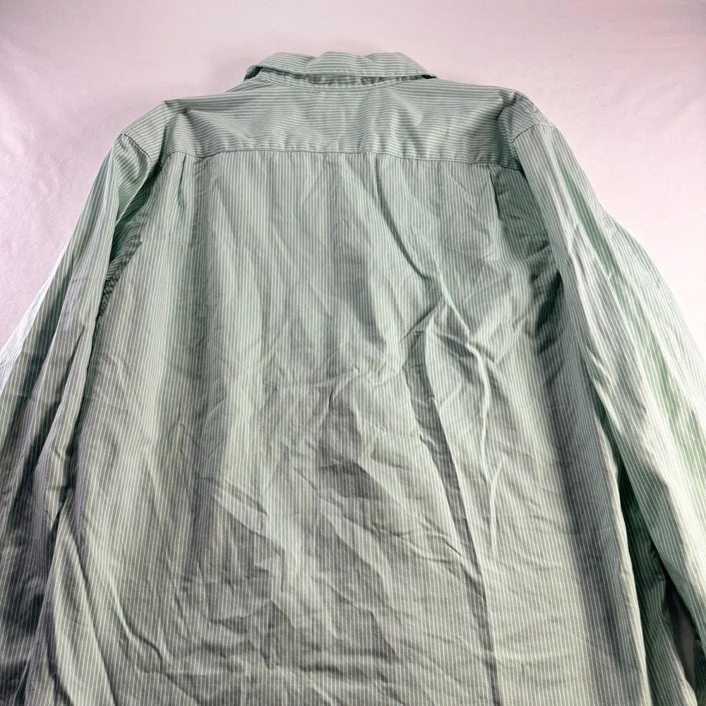 Banana Republic Shirt Mens XXL Green White Striped Cotton Non Iron‎ Classic Fit