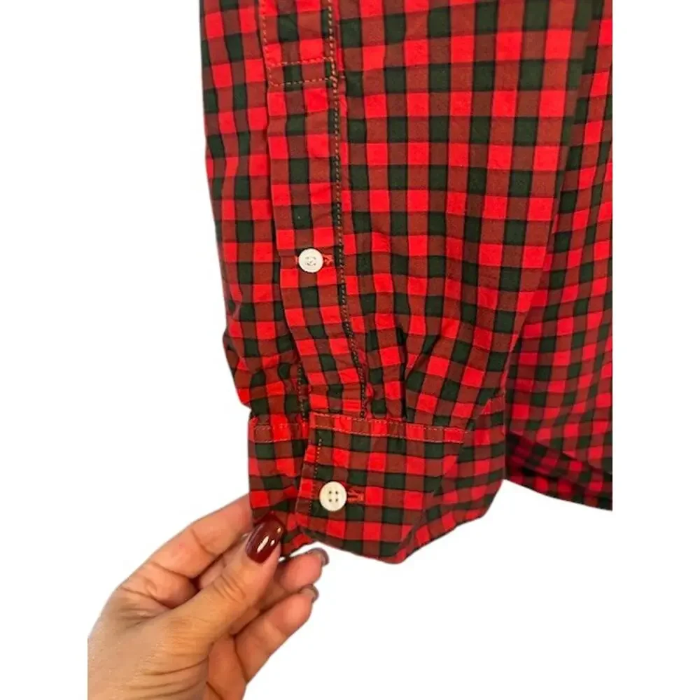 J. Crew Red Green Plaid Long Sleeve Collared Cotton Button Down Shirt Men Sz XL