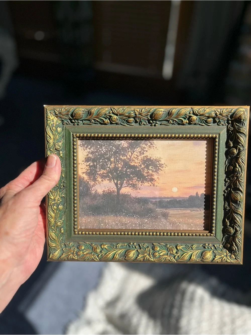 Green and Gold Ornate Framed Landscape Print