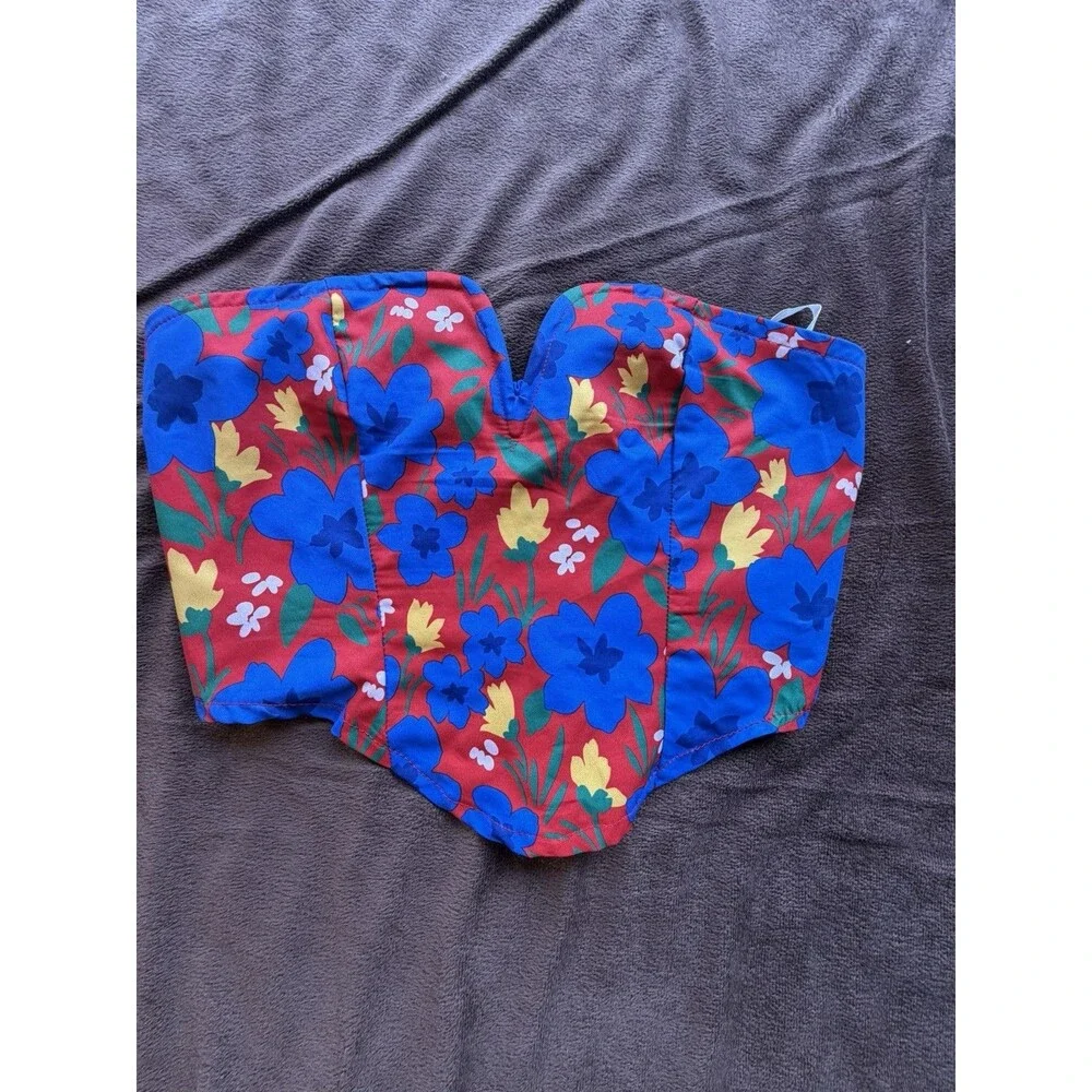 Floral Corset Top Red Blue Yellow Green Smocked 100% Polyester Women
