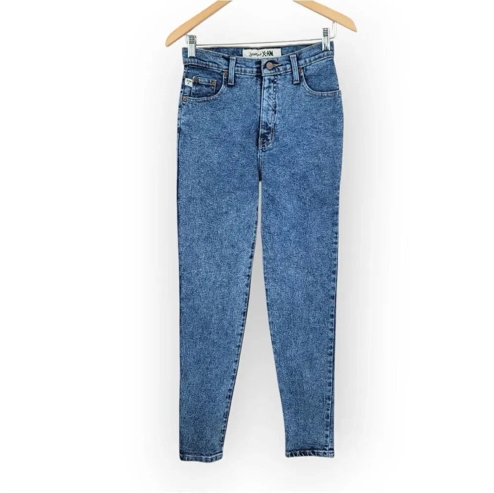 X-AM Jeans Vintage Acid Wash Women's Blue Jeans Stretch High Rise Skinny Mom