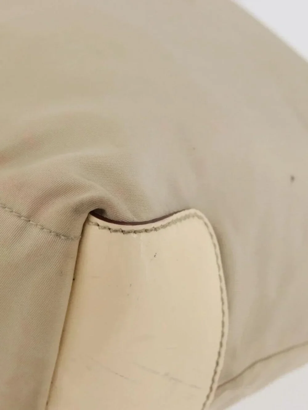 PRADA Shoulder Bag Nylon Beige Silver Auth ka4019