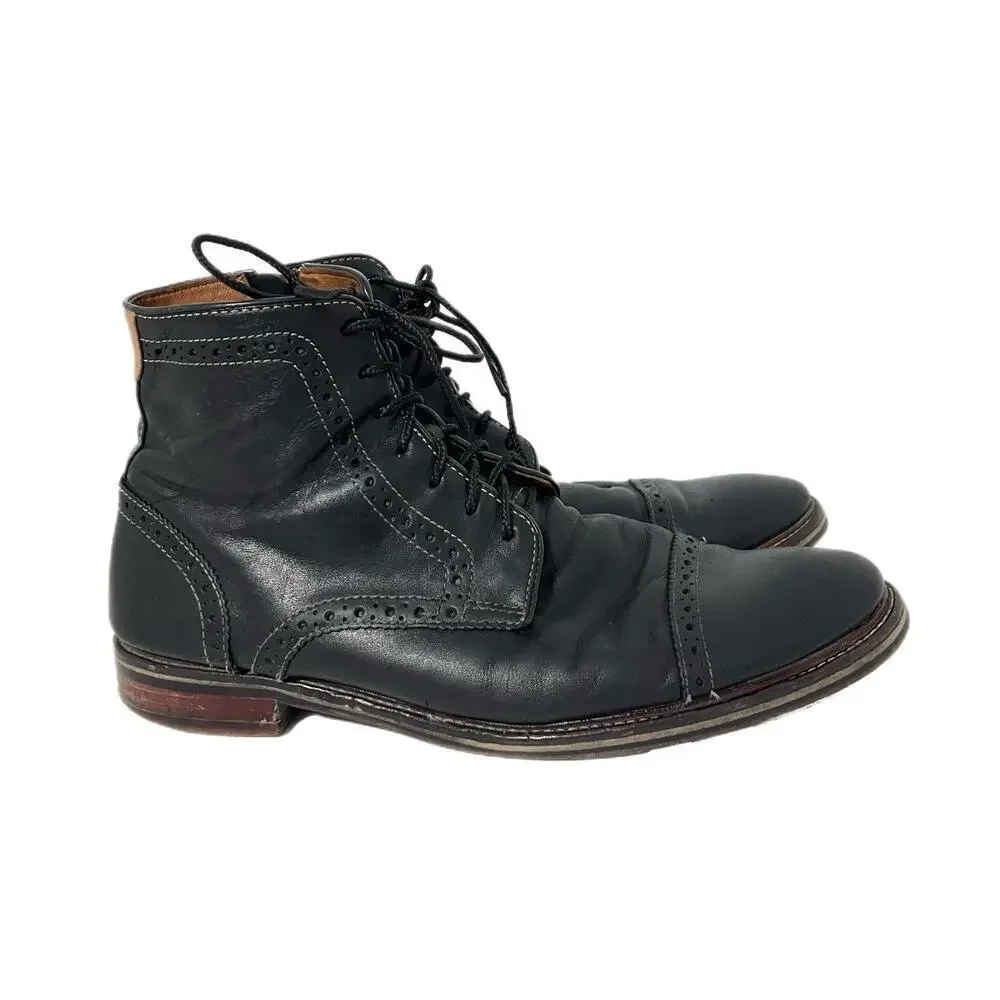 Johnston Murphy Men Warner Cap Toe Chukka Black Zip Leather Boots 10.5 Zip Laces