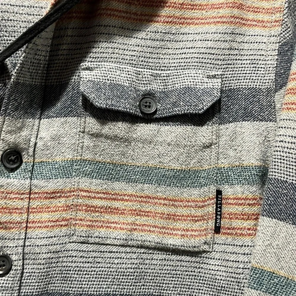Men's Striped Hooded Jacket Button Down Gray‎ Blue Sz Small Casual