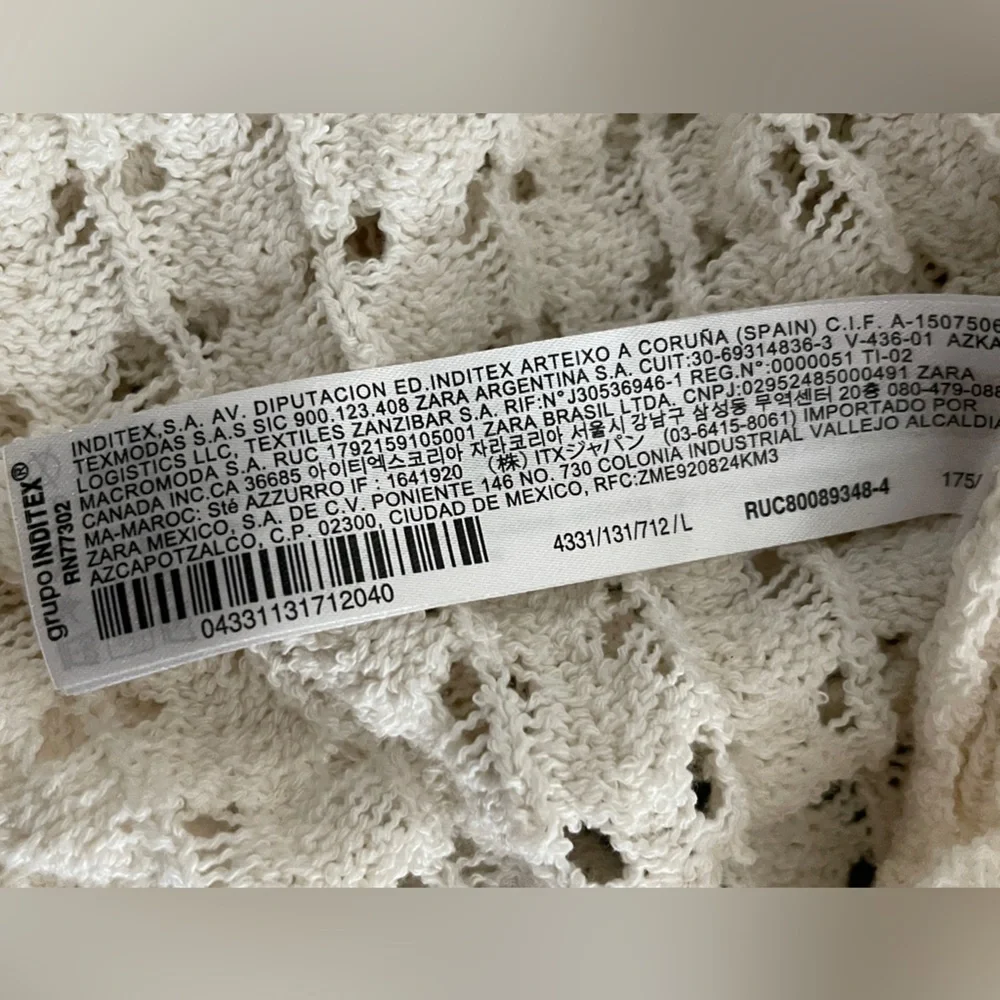 Zara Cream Ivory Lace Knit Cardigan Large Coquette Cottagecore Cropped Top