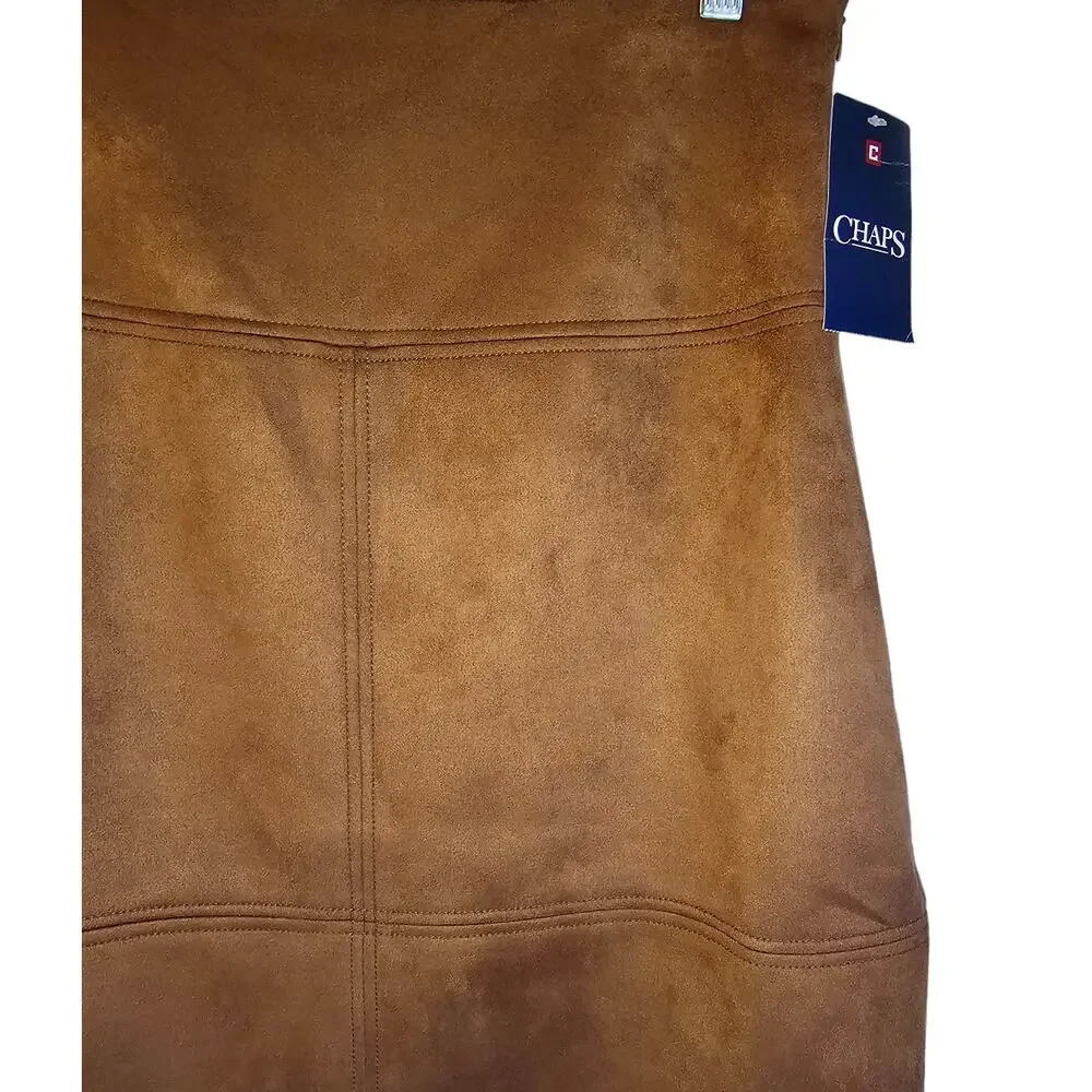 Chaps NWT Caramel Brown Faux Suede Boho Cowgirl Knee Length Skirt
