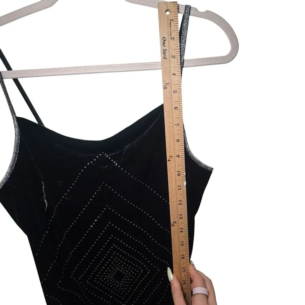 Y2K Pretty Girl Women’s XL Black Velvet Slip Dress Cowl Neck Long Rhinestone