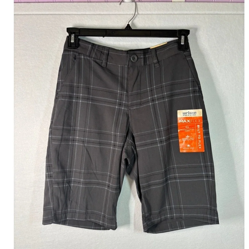 Urban Pipeline MaxFlex Mens 30 Pepper Plaid Flat Front Shorts‎ Tech Pocket NWT