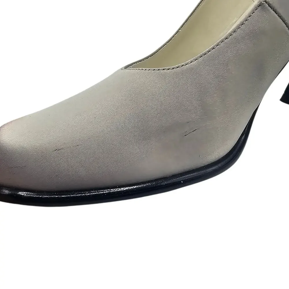 Unlisted Vintage Y2K Light Blue Gray Satin Mary Jane Flared Heels