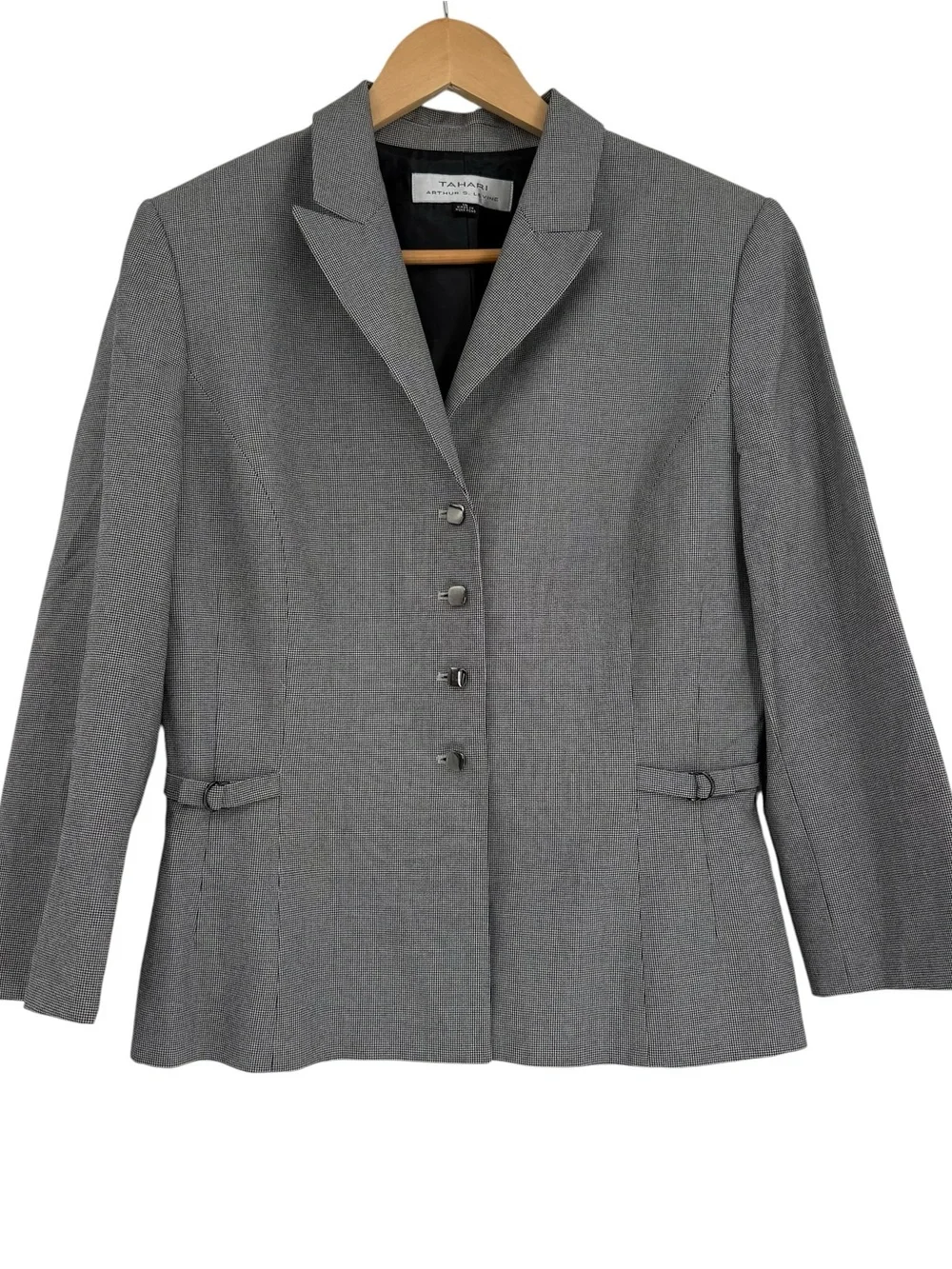 Tahari Blazer houndstooth Black White Women Size 10 Workwear 4-button Career. P