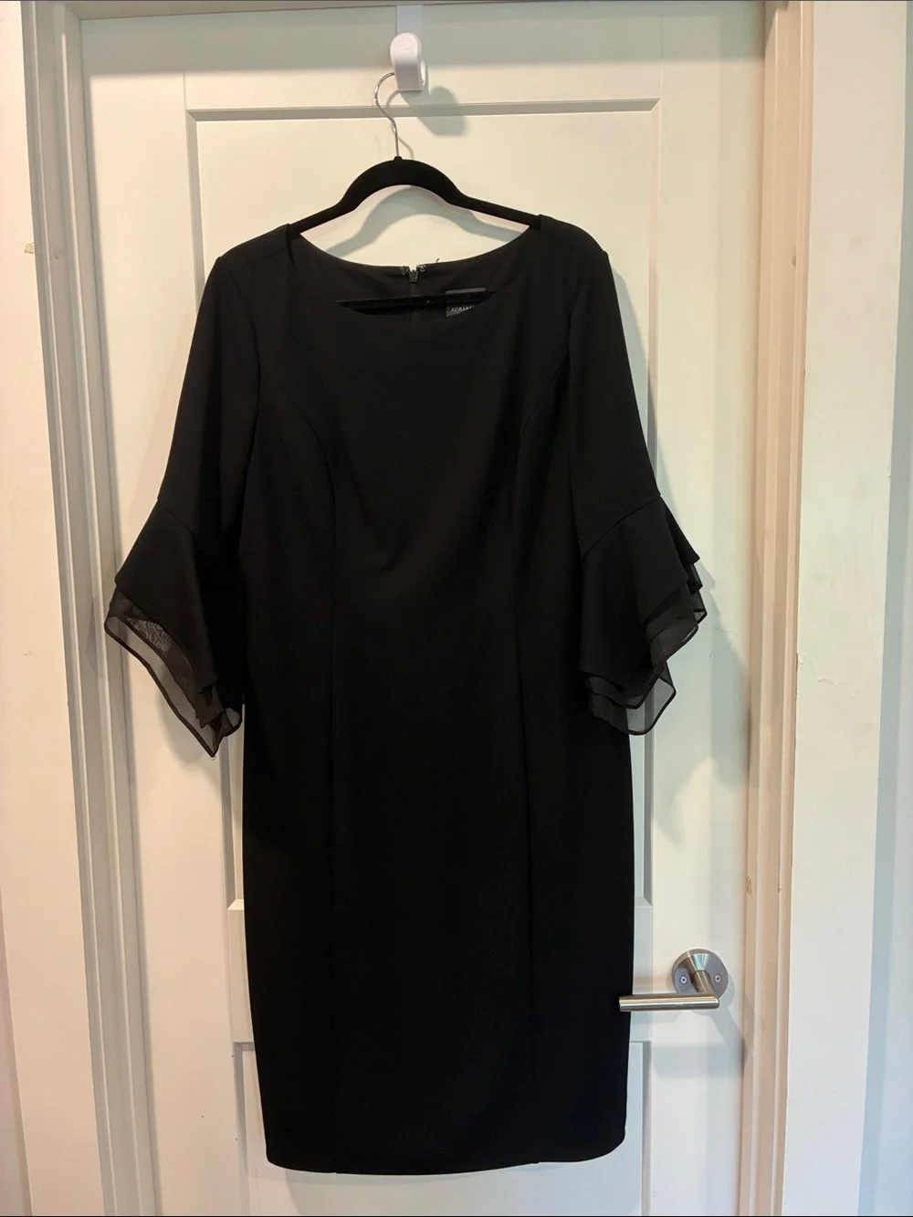 Adrianna Papell Black Bell Sleeve Midi Sheath Dress