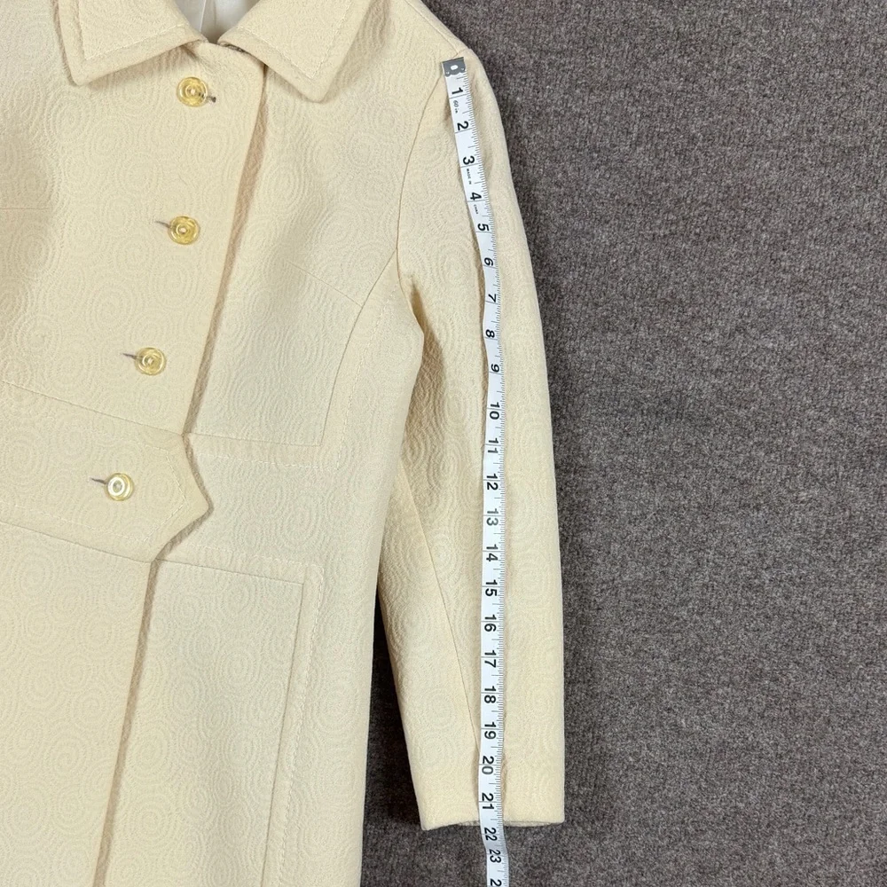Vintage Cream Wool Textured Circle Pattern Mid Length Tailored Coat Women’s XS/S