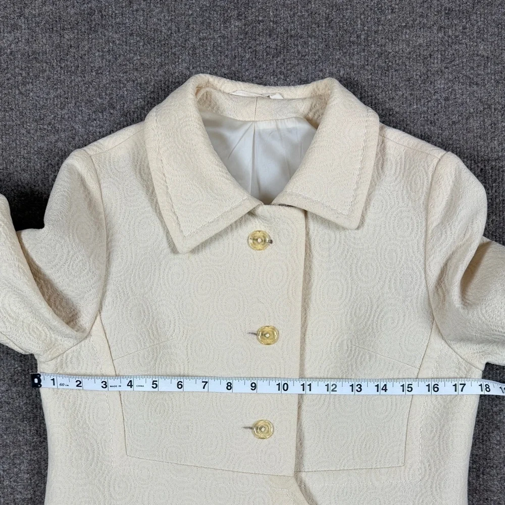 Vintage Cream Wool Textured Circle Pattern Mid Length Tailored Coat Women’s XS/S
