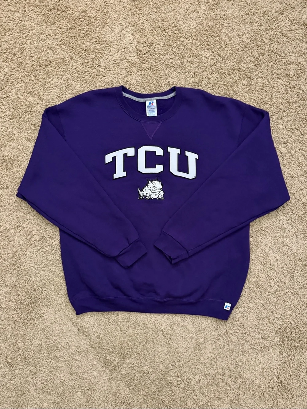 TCU Horned Frogs Embroidered Russell Sweatshirt Mens XL Purple NCAA Football