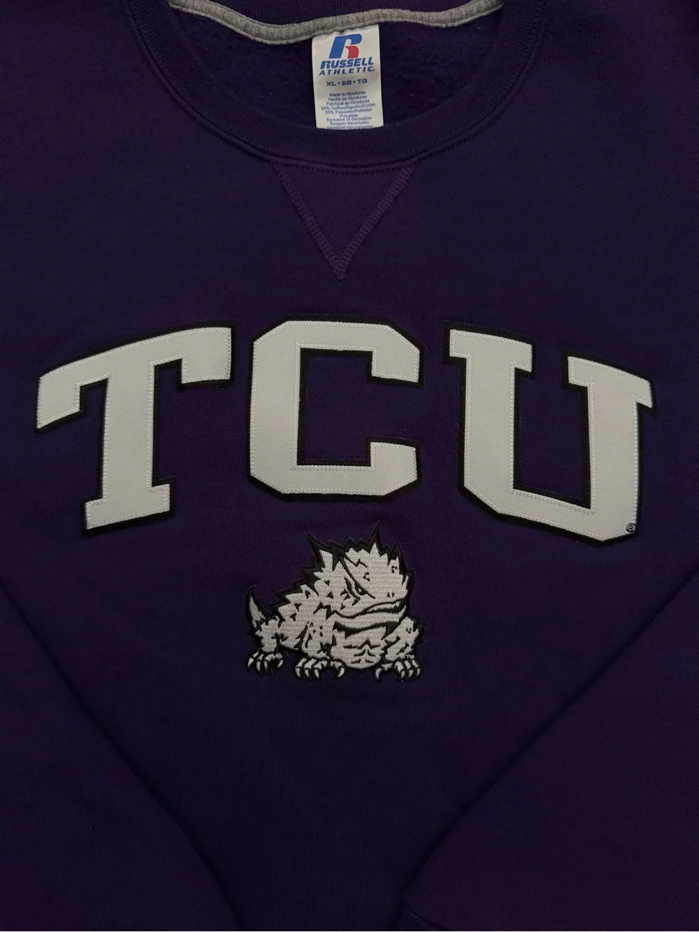 TCU Horned Frogs Embroidered Russell Sweatshirt Mens XL Purple NCAA Football