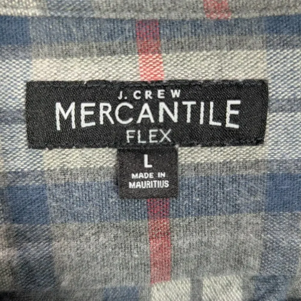 J.Crew Mercantile Flex Shirt Mens Large Gray Blue Plaid Flannel Elbow Patches