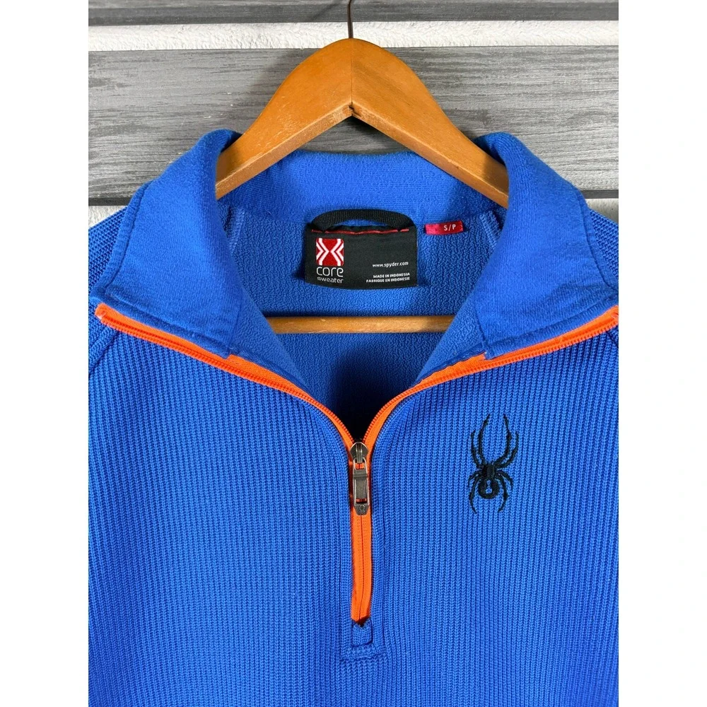 Spyder Mens Core Sweater Quarter 1/4 Zip Pullover Blue Orange Small