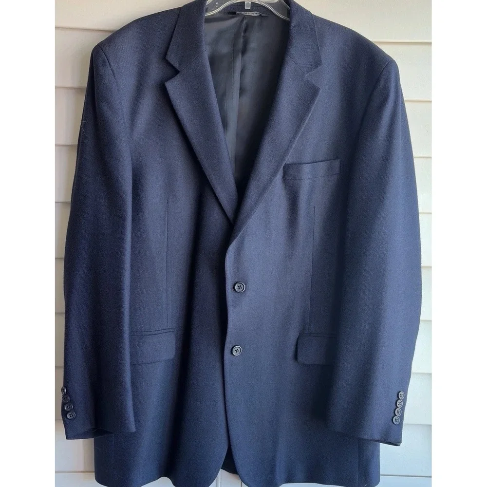Jos A. Bank 46L Navy Wool Bamboo Rayon Sport Coat Blazer 2 Button Classic Mens