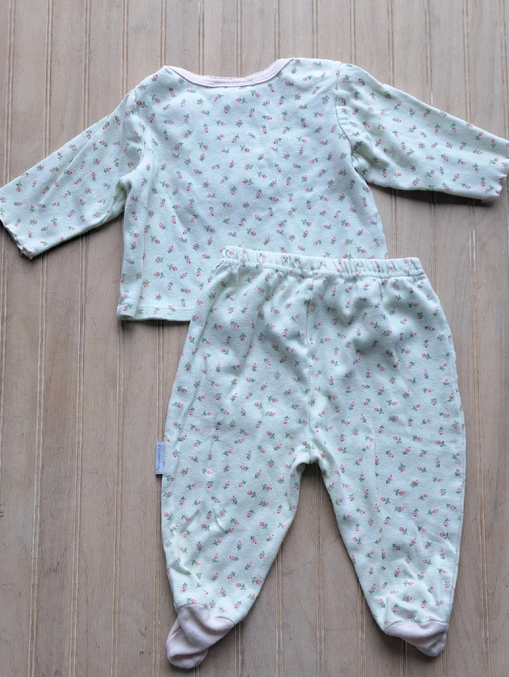 Precious Moments Cotton Baby Floral Footed Pajama Set Rose Garden Shabby Chic