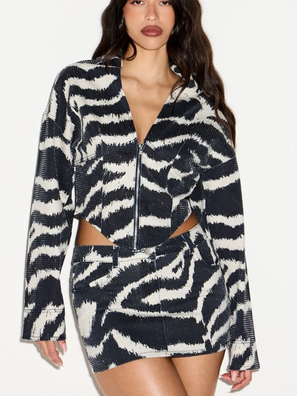 Casual Women's Zebra Print Denim Jacket