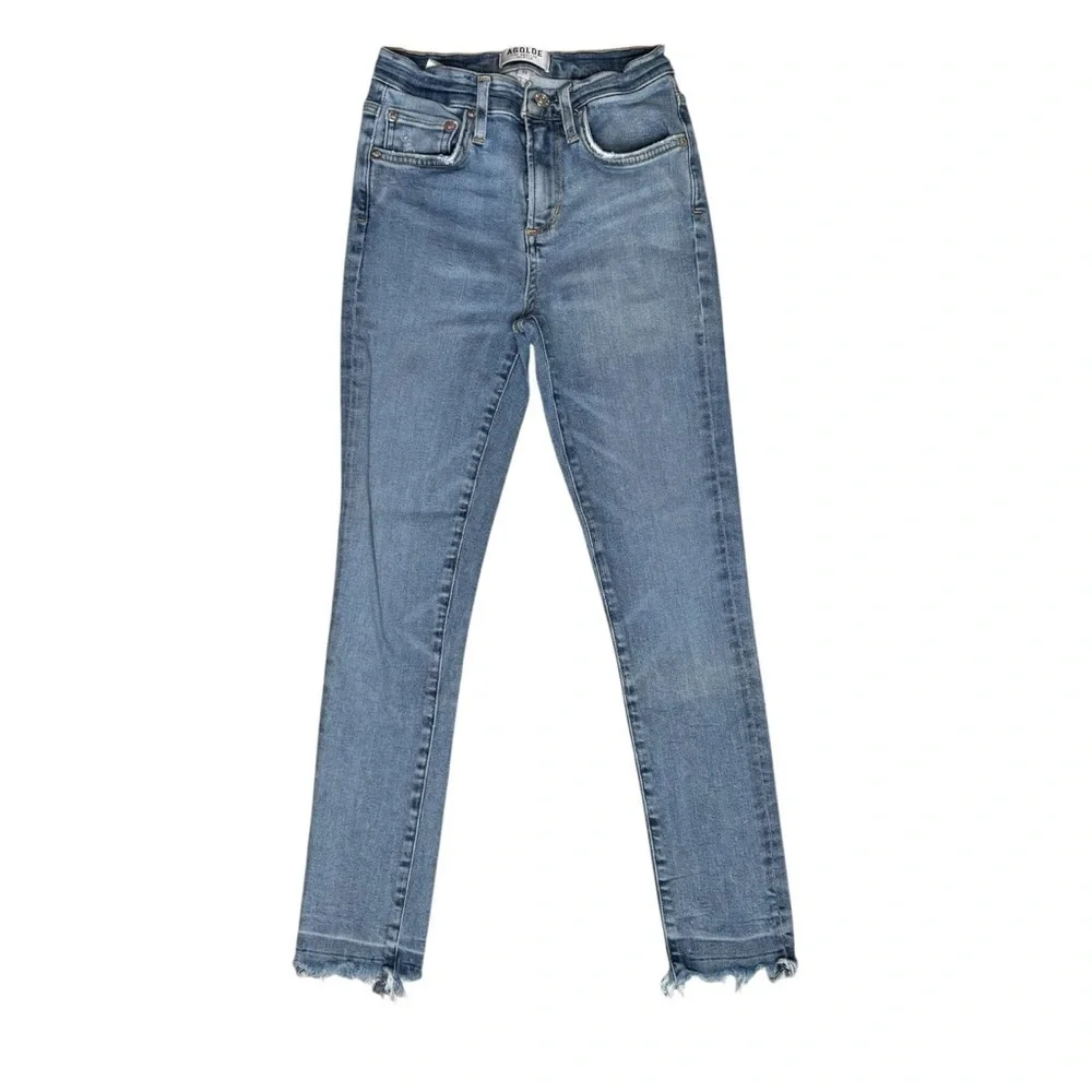 Agolde Women's  Skinny Cropped Jeans Frayed Raw Hem High Rise Size 23