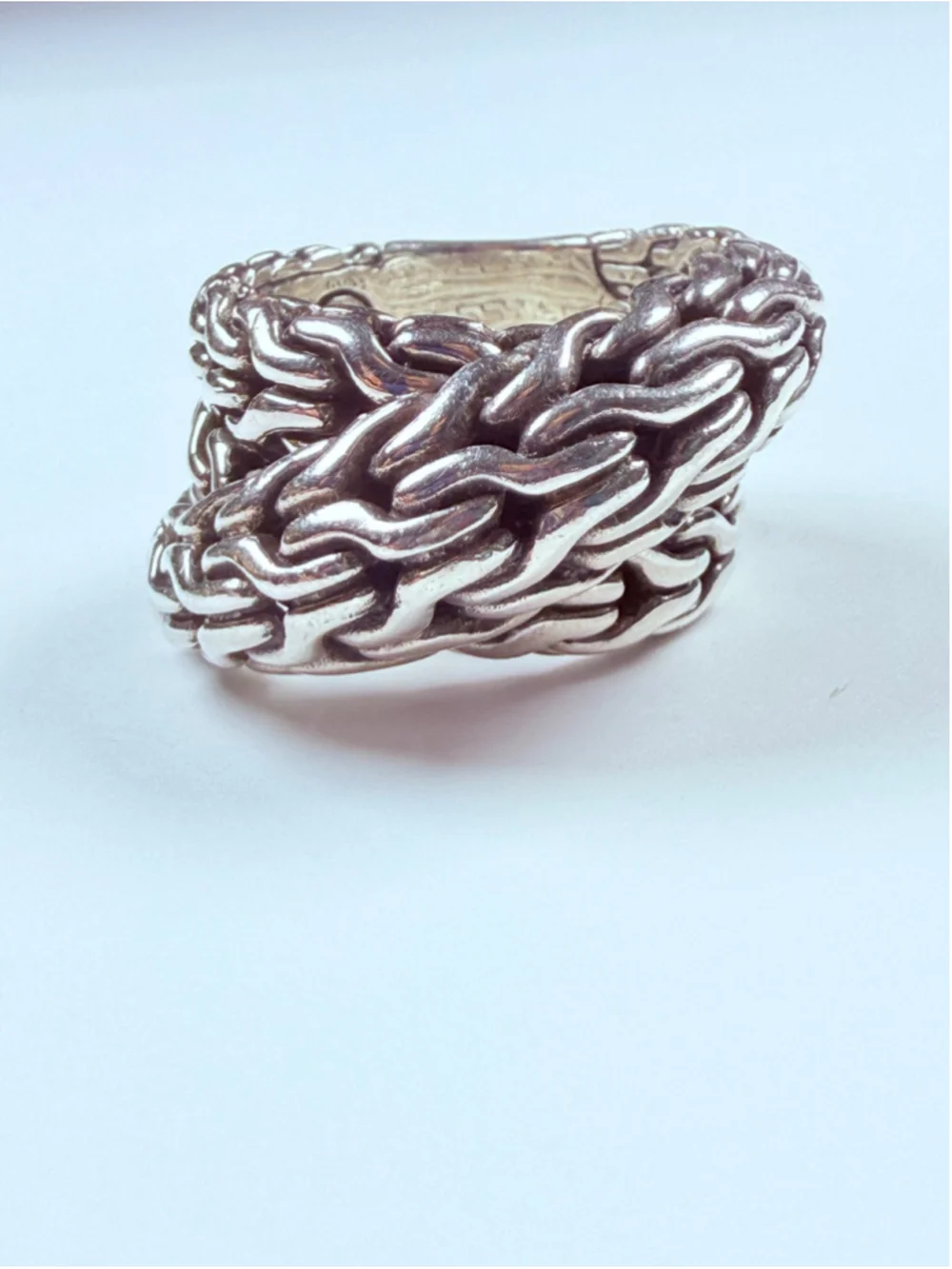 John Hardy Tiga Classic Chain Overlap Wrap 925 Sterling Silver Chunky Band Ring