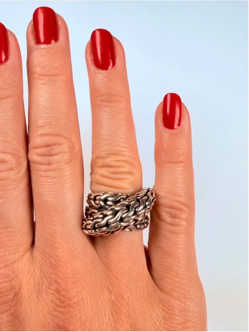 John Hardy Tiga Classic Chain Overlap Wrap 925 Sterling Silver Chunky Band Ring