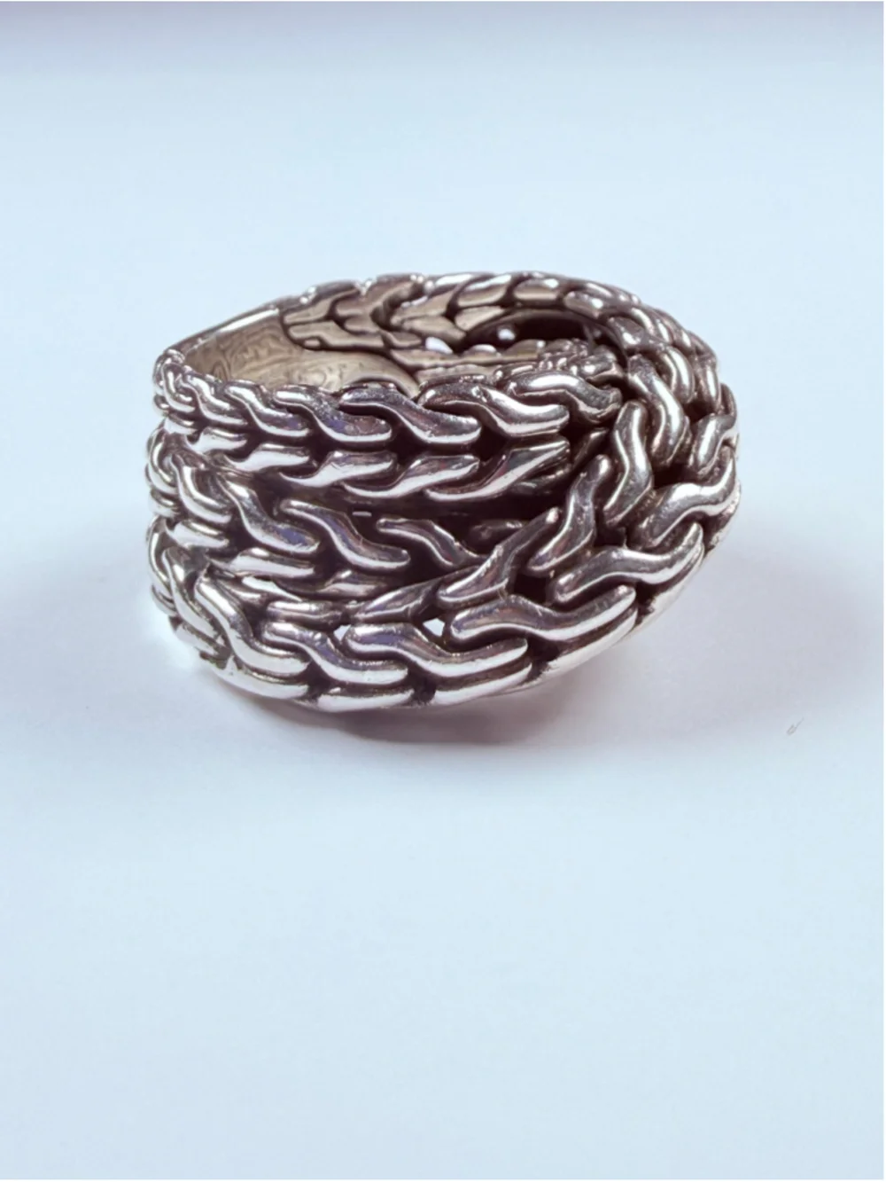 John Hardy Tiga Classic Chain Overlap Wrap 925 Sterling Silver Chunky Band Ring