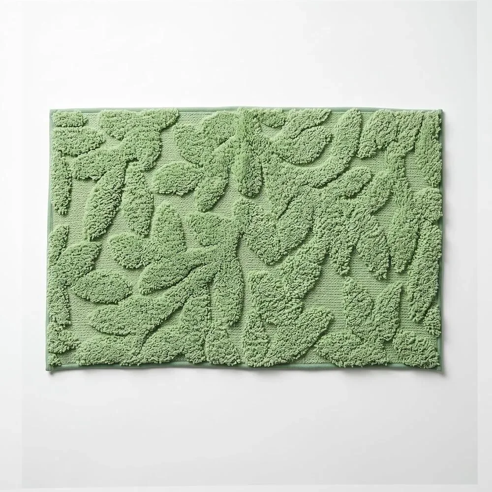 Sage Green Leaf Bathroom Rug 20x32 Plush Microfiber Non-Slip Absorbent Bath Mat