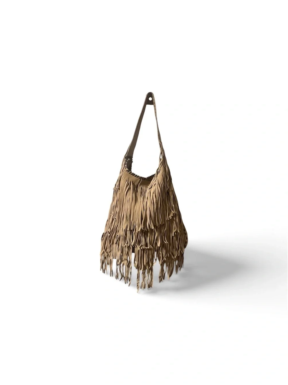 Muxo Fringe Hobo Shoulder Bag - Tan