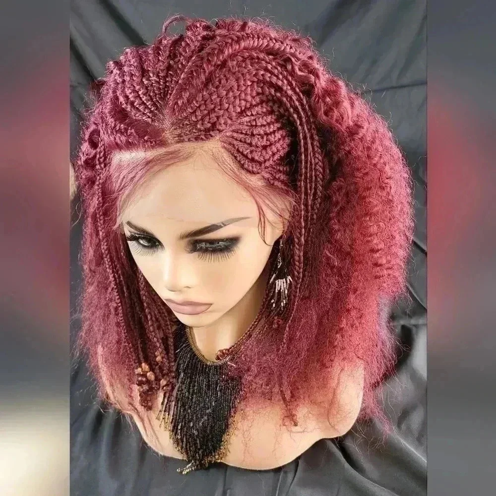 YAMA Handmade Red Braided Wig | Bold Afro Bob | Full Lace | Ships Fast 🚚