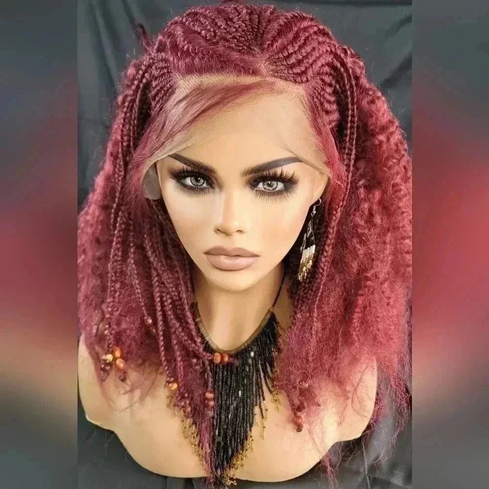 YAMA Handmade Red Braided Wig | Bold Afro Bob | Full Lace | Ships Fast 🚚