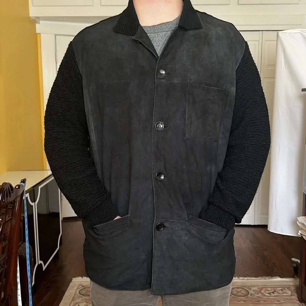 Mondo Di Marco Italian Made Men's Black Suede and Knit Zip Up Jacket size XL