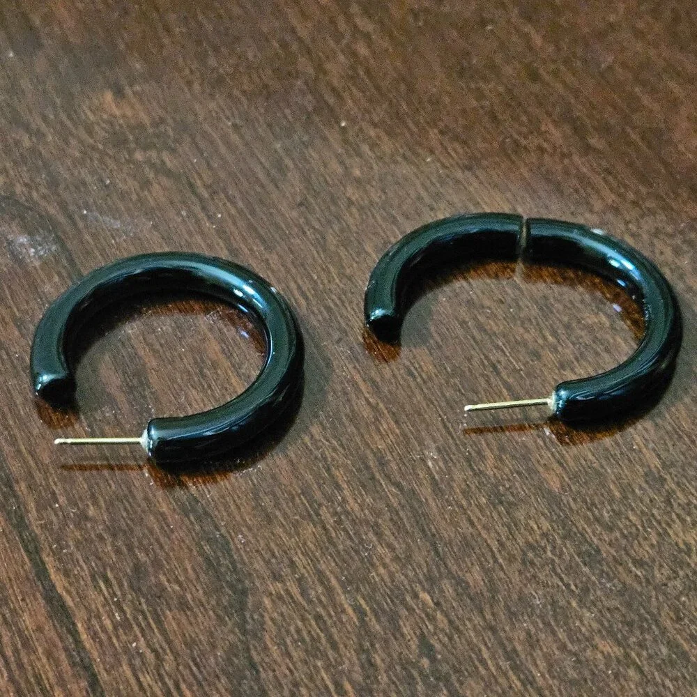 RARE VINTAGE ESTATE GUMPS GUMPS 14K GOLD BLACK ONYX HOOP EARRINGS