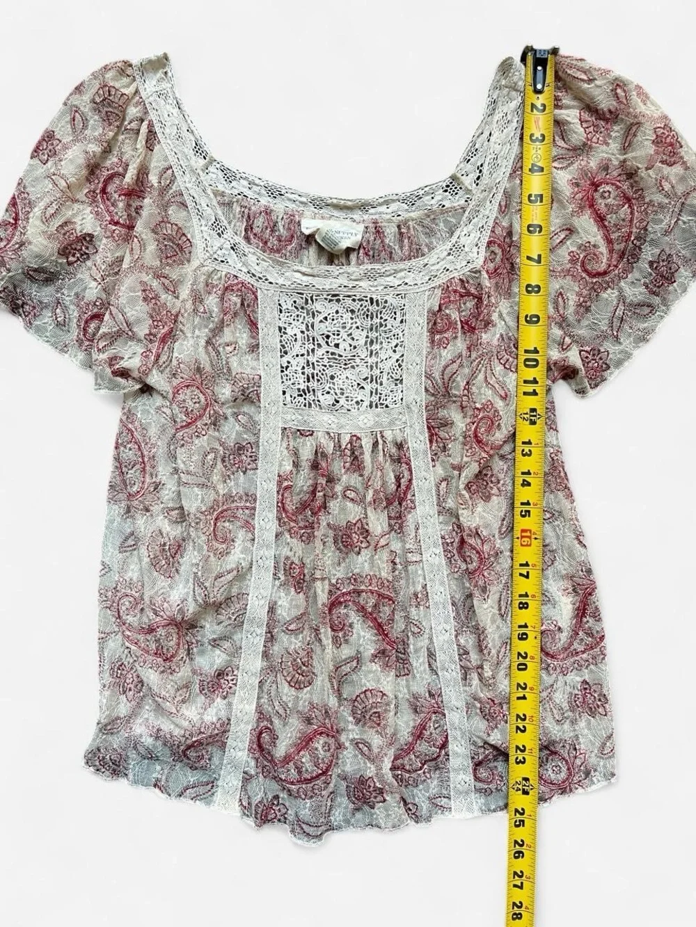 Denim & Supply Ralph Lauren Cream Sheer Lace Floral Boho Cottage Blouse Sz Lg