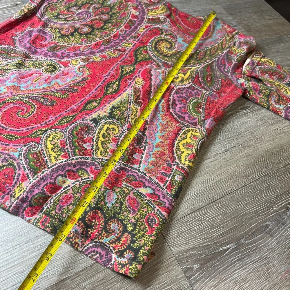 Talbots Paisley Knit Top Womens Medium Pink Multi Long Sleeve Cotton Pullover