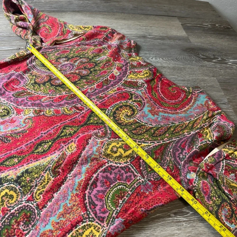 Talbots Paisley Knit Top Womens Medium Pink Multi Long Sleeve Cotton Pullover