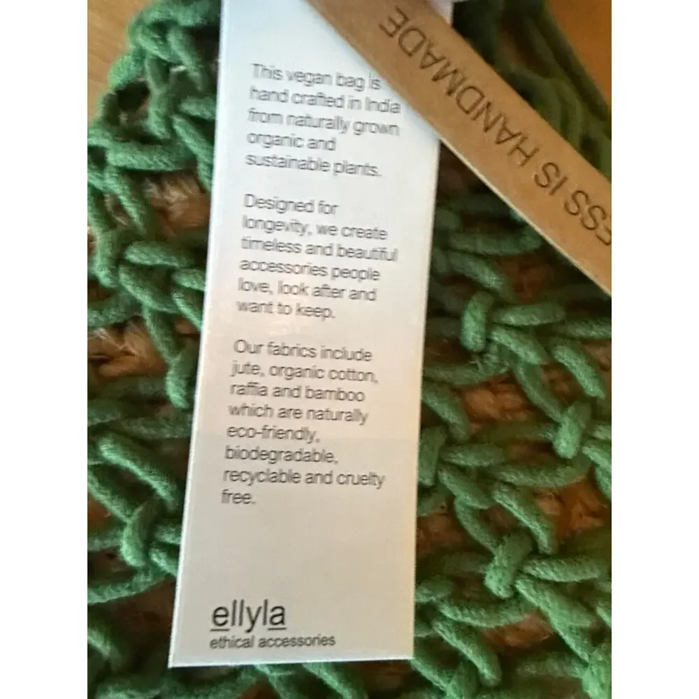 Ellyla Green Jasmine Bucket Macrame Jute Net Tote Bag Sustainable Art to wear
