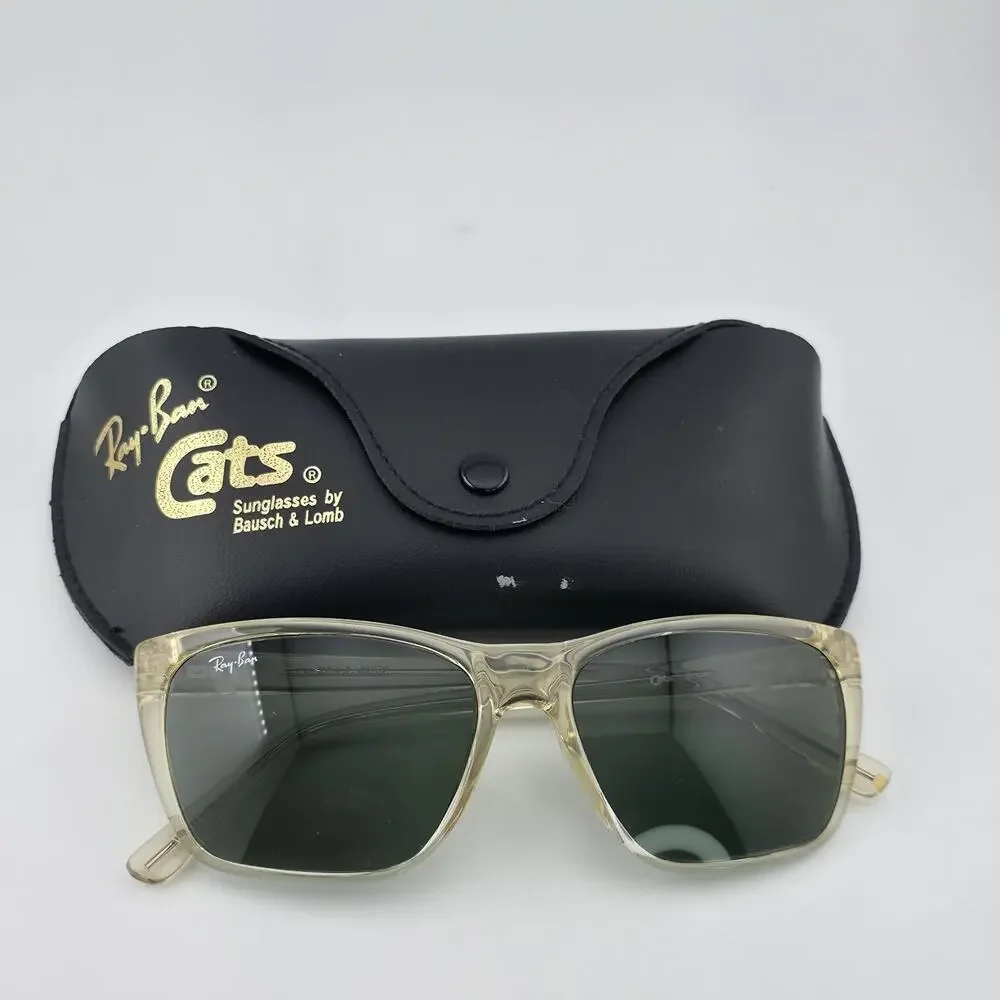 Vintage Ray-Ban Cats 3000 Bausch / Lomb Sunglasses Crystal Frame Green Lens Case
