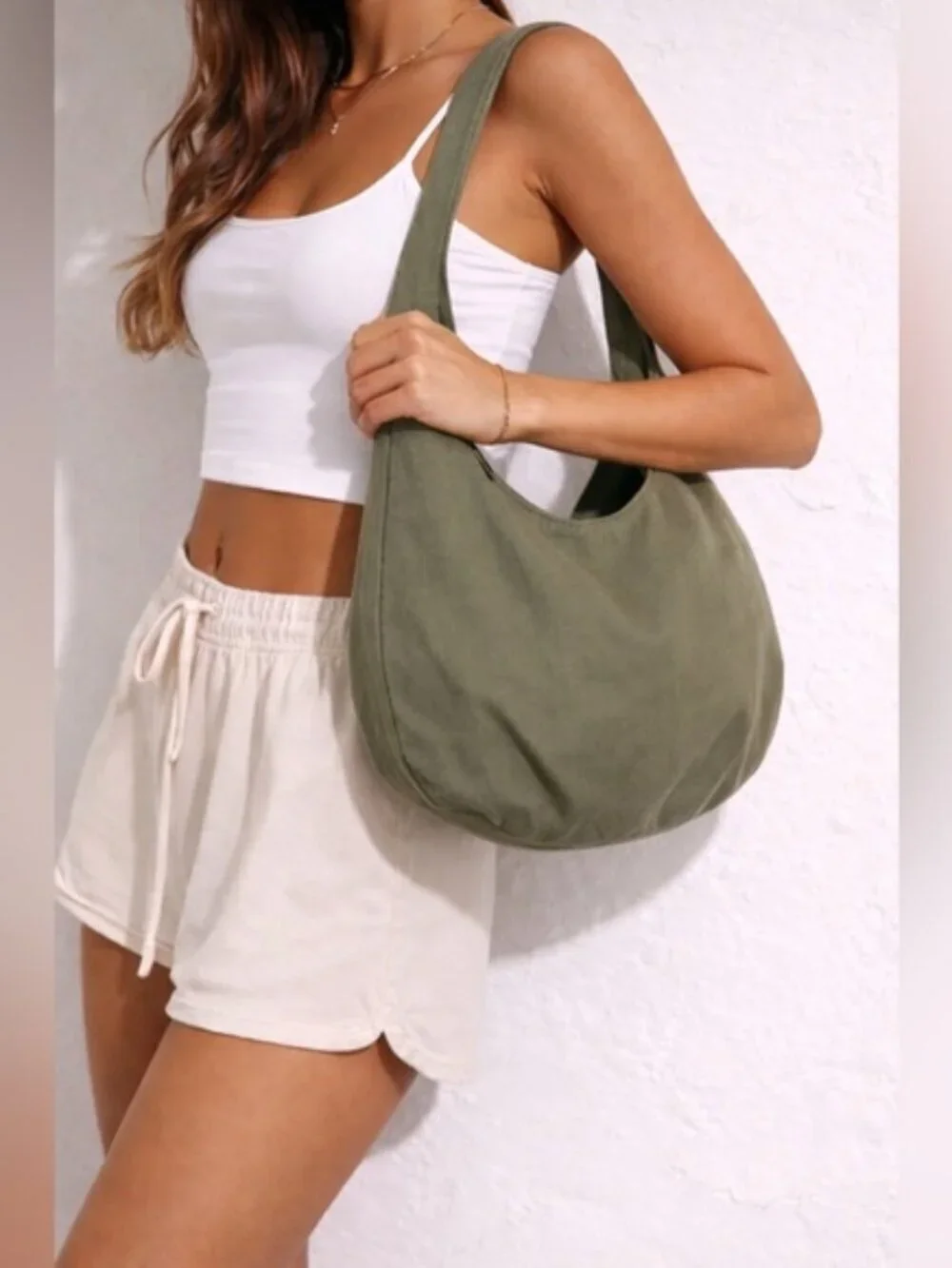 Olive Green Canvas Boho Shoulder Bag