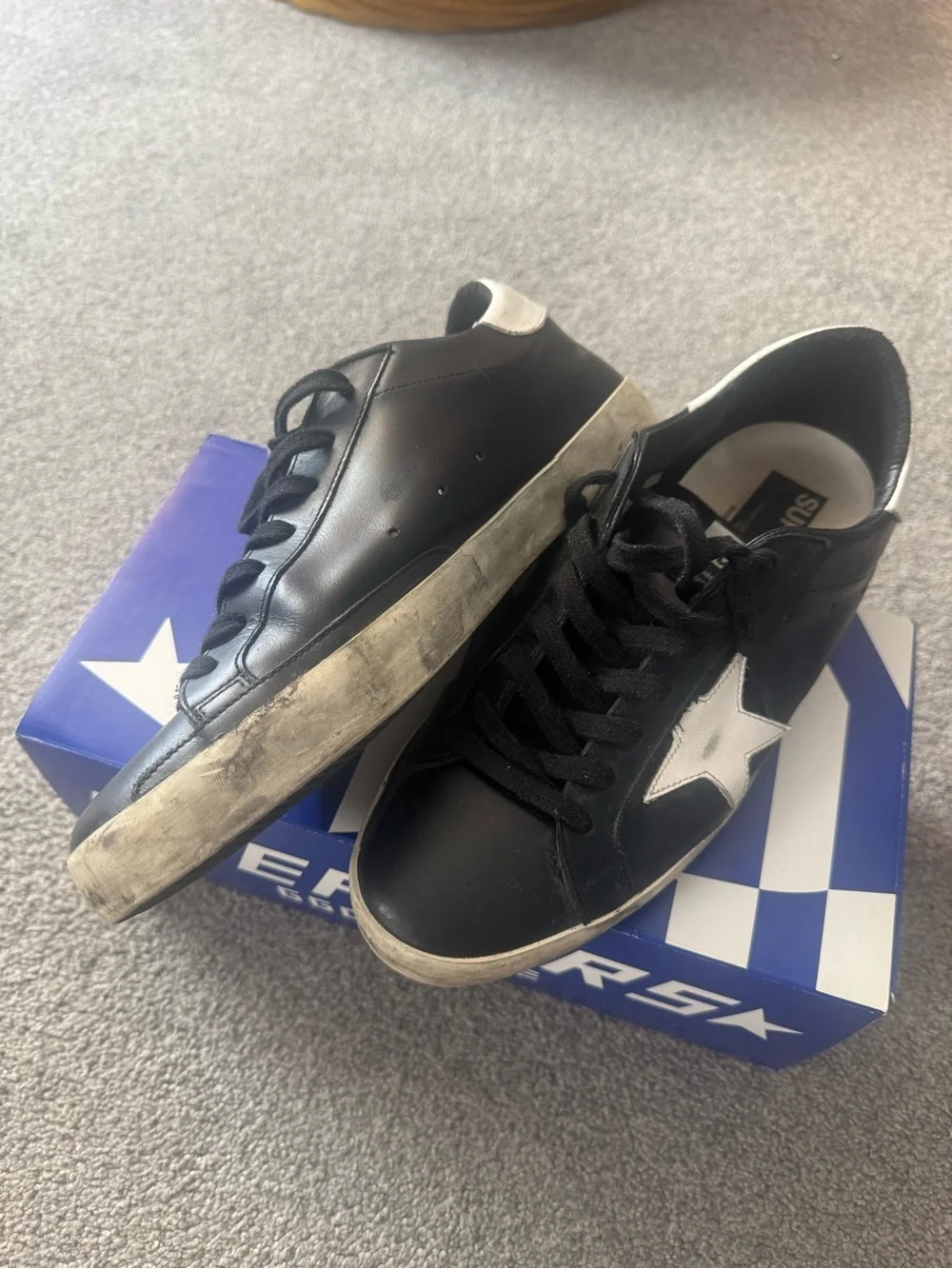 Men's Black Golden Goose Super-Star Sneaker, size 43