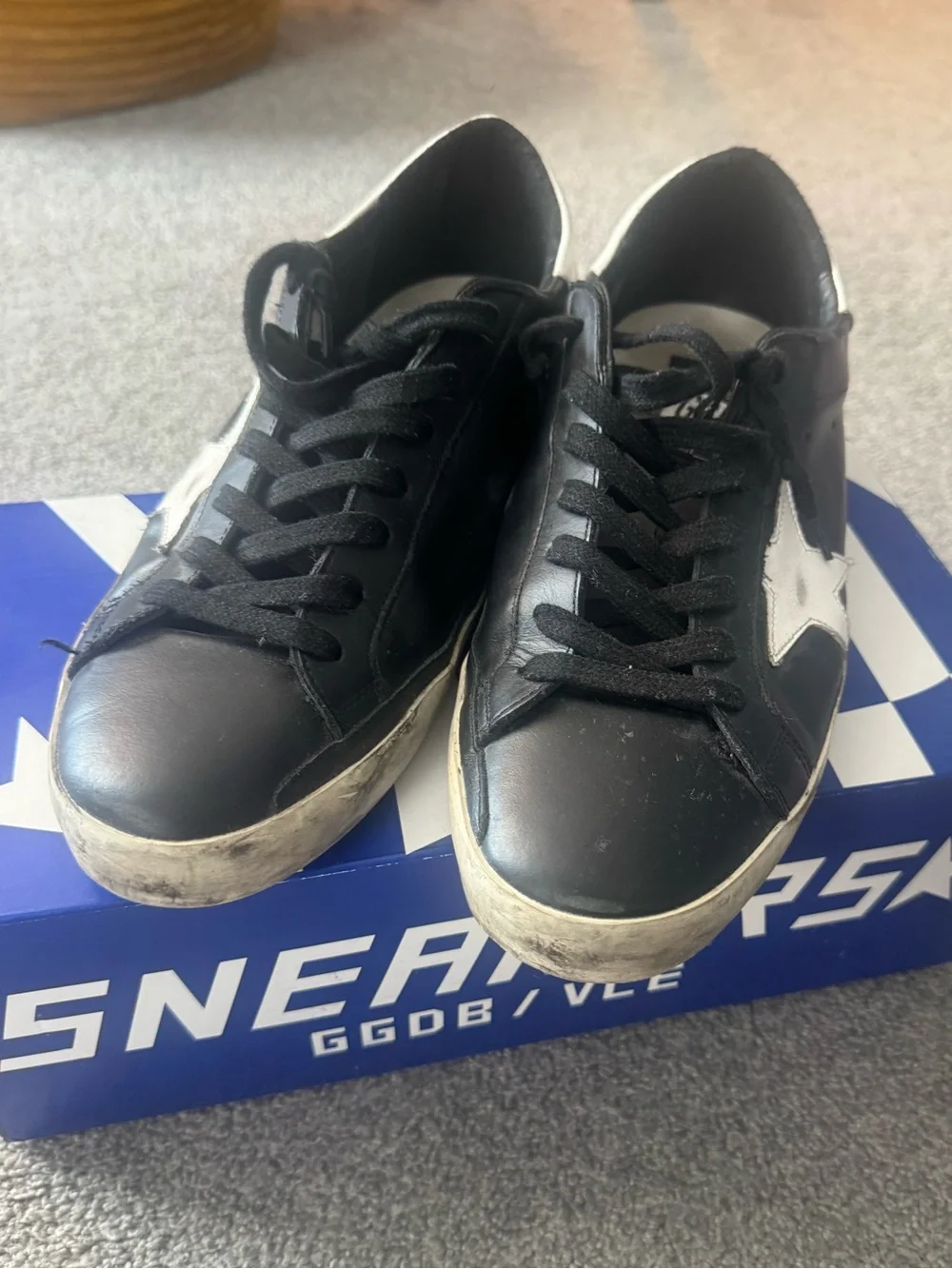 Men's Black Golden Goose Super-Star Sneaker, size 43