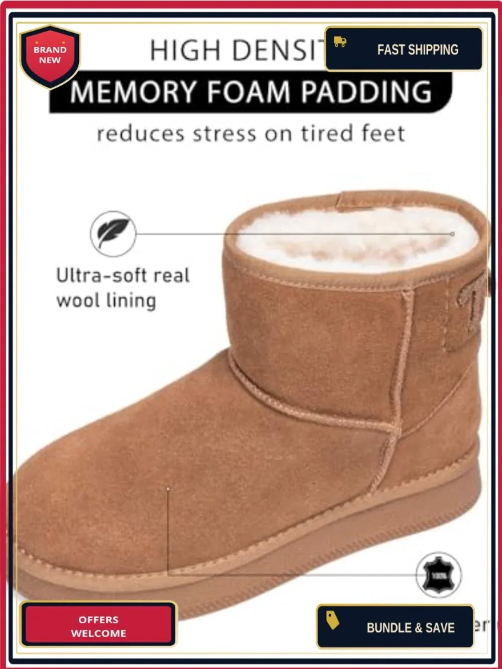 Women's Platform Ankle Snow Boots Genuine Suede Winter Boots Memory Foam Fur